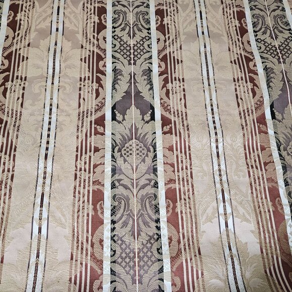 Striped Floral Ivory Merlot Green Upholstery Fabric Material 56" By The Yard